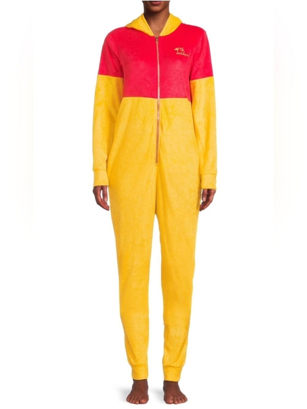 S (4-6) • Disney • Pooh Bear "Oh Bother" Plush Hooded Onesie Union Suit